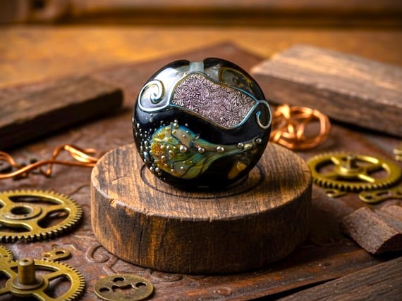 Lampwork Focal Bead, Lentil Glass Bead Pendant For Jewelry Supplies, Glass Beads For Making Jewelry, Beading Supplies For Jewelry, 32 mm