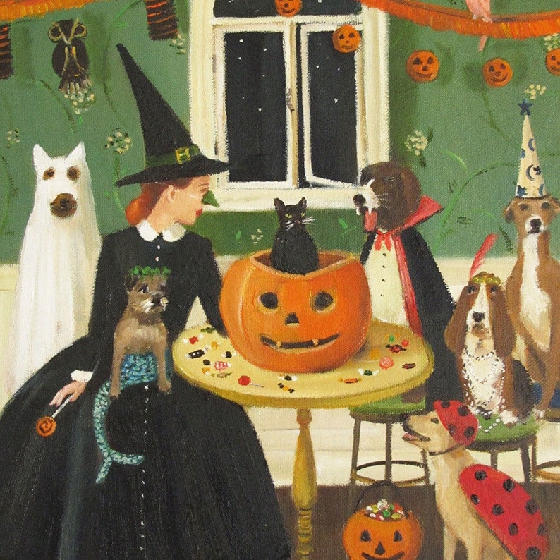 Miss Moon Was A Dog Governess. Lesson Ten: Sometimes Tricks Are Better Than Treats. Art Print. Janet Hill Studio image 2