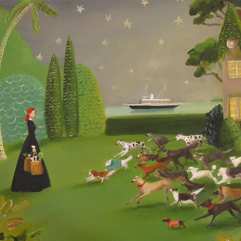 Miss Moon Was A Dog Governess. Lesson Fourteen: Give A Warm Welcome....Art Print. Janet Hill Studio image 2