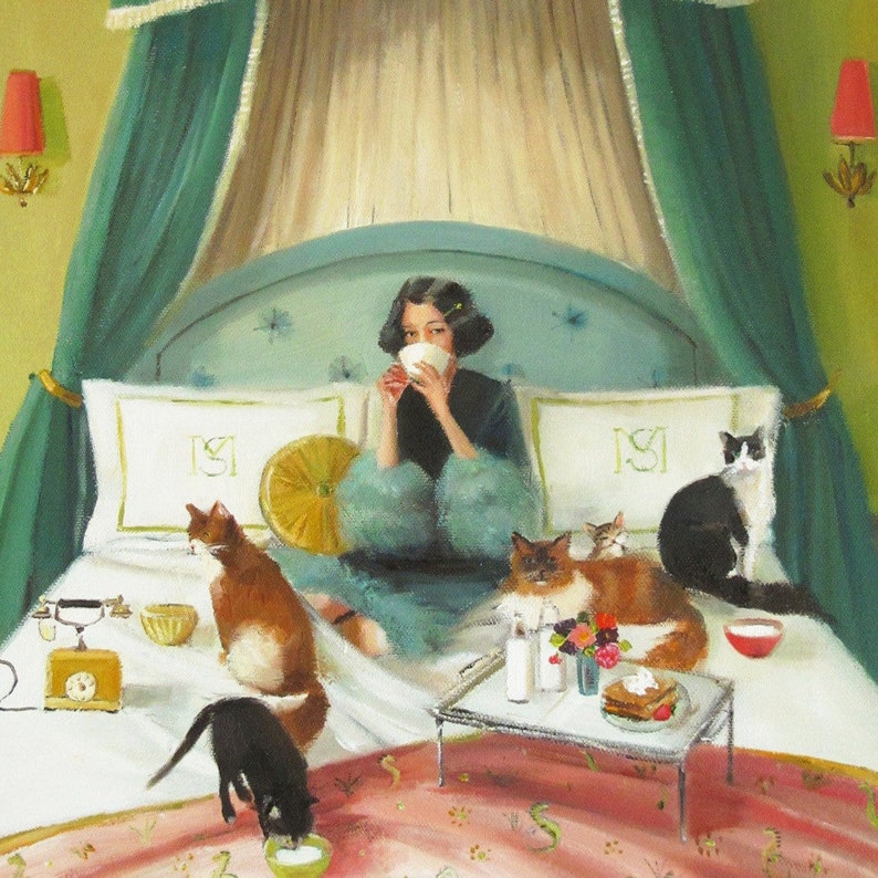 Mademoiselle Mink Breakfasts In Bed. Art Print. Janet Hill Studio image 2