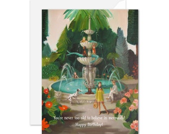 Selfie At The Mermaid Public Fountain. Birthday Card. SKU JH1161