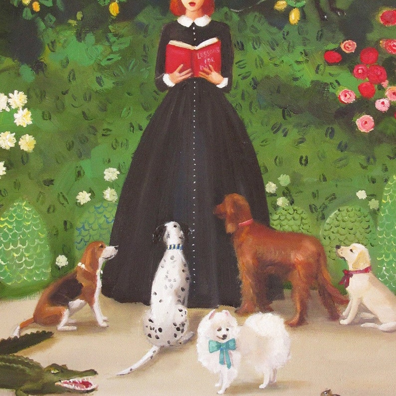 Miss Moon Was A Dog Governess Lesson One: Be Kind To The Wildlife And They May Return The Favour One Day. Art Print. Janet Hill Studio image 2