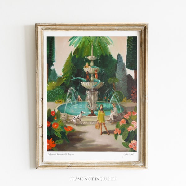 Selfie at the Mermaid Public Fountain. Art Print. Janet Hill Studio