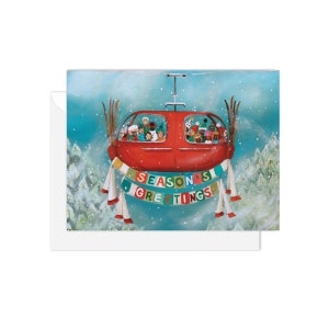 Season's Greetings Ski Lift. Boxed Set of 8 Cards.