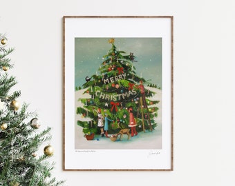 The Peppermint Family Trim The Tree. Art Print. Janet Hill Studio