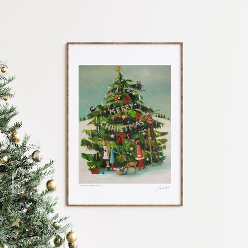 The Peppermint Family Trim the Tree. Art Print. - Etsy