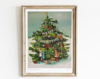 The Peppermint Family Trim The Tree. Art Print. Janet Hill Studio