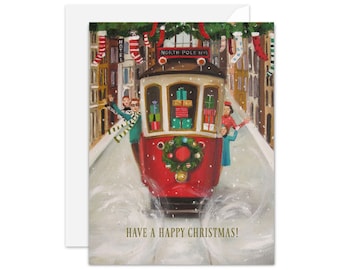 The Peppermint Family Christmas Trolley. Boxed Set of 8 Cards.