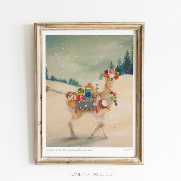 The Northern Christmas Llama Was Elusive But Generous In Nature. Art Print. Janet Hill Studio