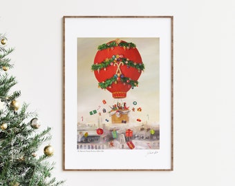 The Peppermint Family Christmas Balloon Ride. Art Print. Janet Hill Studio