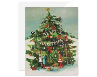 The Peppermint Family Trim The Tree. Christmas Card. SKU JH1127