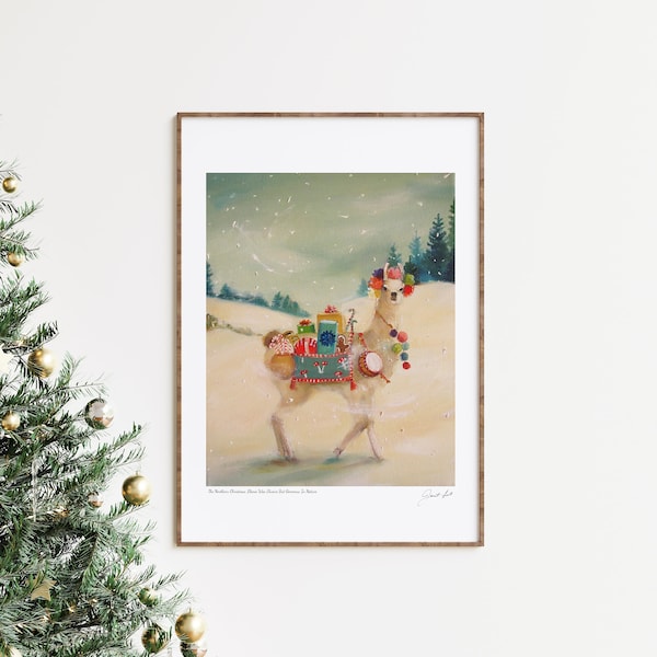 The Northern Christmas Llama Was Elusive But Generous In Nature. Art Print. Janet Hill Studio