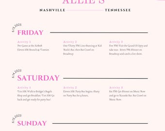 Nashville Bachelorette Party Itinerary Template, Bachelorette Schedule, Cowgirl Bachelorette Weekend, Bar Crawl, Digital Download