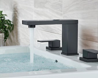 Modernes Mattschwarz: 8" breiter Badezimmer-Wasserhahn, Doppelgriff-Steuerung, Waschbecken-Wasserhahn, Badezimmer-Armatur
