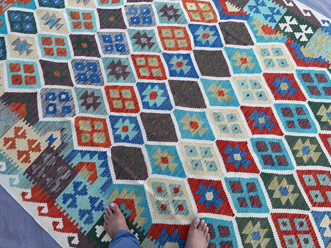 Aphgan Rug Stunning Afghan Handmade Chobi Tribal Kilim Rug, Turkish Style, 6'7