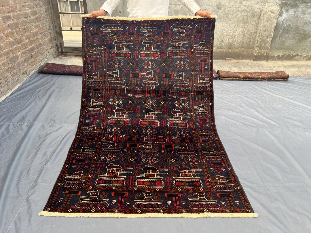 Millitary Rugs Vintage Afghan War Rug 4x6 | Hand Knotted Wool Rug With Tanks & Planes ...