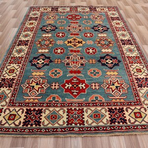 Handwoven Kazak Rug 4x6 ft - Traditional Wool Carpet with Bold Geometric Patterns, Vibrant Colors, Perfect for Living Room, Bedroom, Hallway