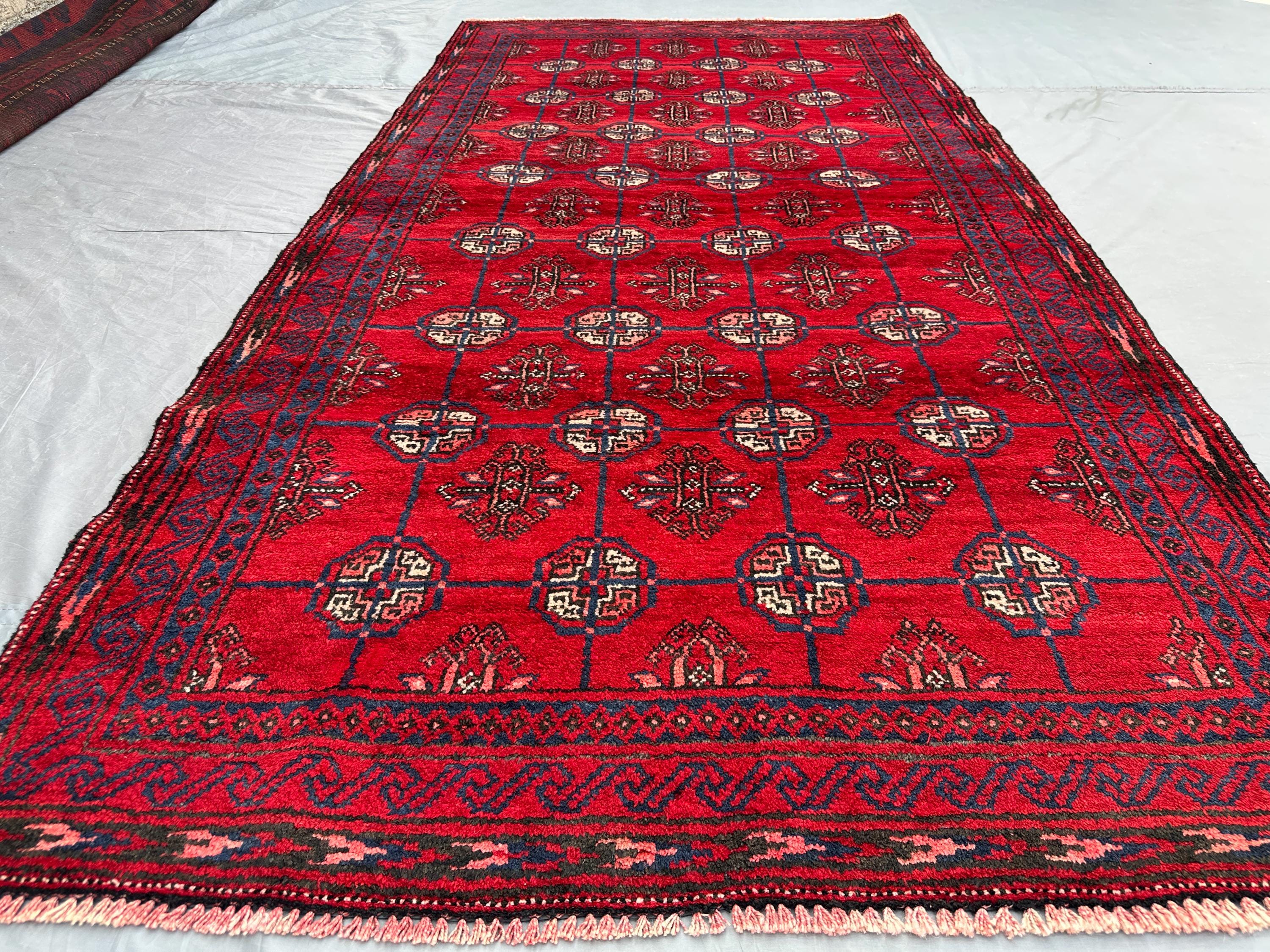 Vintage Afghan Baluch Rug 3'7x7'1 Ft | Hand Knotted Wool Carpet