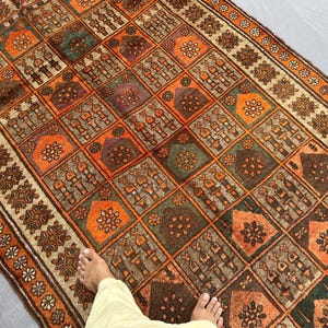 6x9 Antique Afghan Baluch Rug | Hand Knotted Tribal Wool Carpet | Geometric Nomadic Pattern | Faded Orange Bedroom Rug, Baho Floor Decor