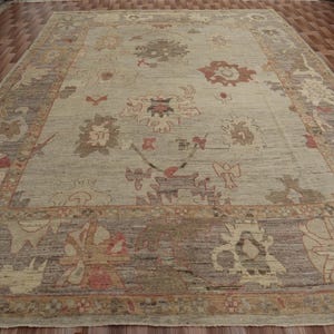 Handwoven 10x14 ft Turkish Oushak Rug - Soft Wool with Intricate Patterns and Warm Earthy Tones - Ideal for Large Living Room, Dining Room.