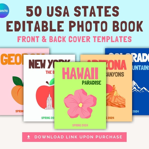USA 50 States Customizable Travel Book Canva Template Bundle: 108 Editable Pages Luxurious Assouline Printable Photo Models (8.5 x 11)