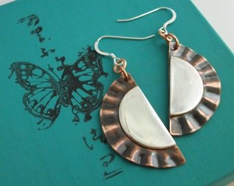 Copper and sterling silver earrings, copper jewelry - copper earrings - handcrafted mixed metal jewelry - dangle earrings