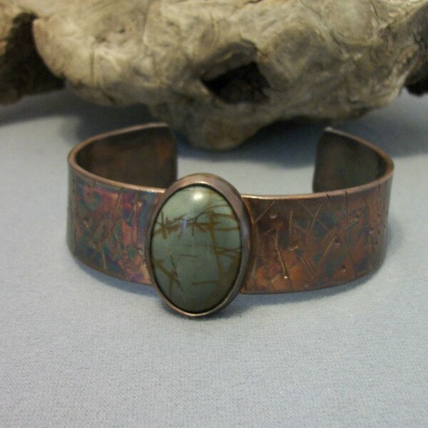 Copper metalwork bracelet with Picasso jasper cabochon- copper jewelry - copper cuff - stone bracelet