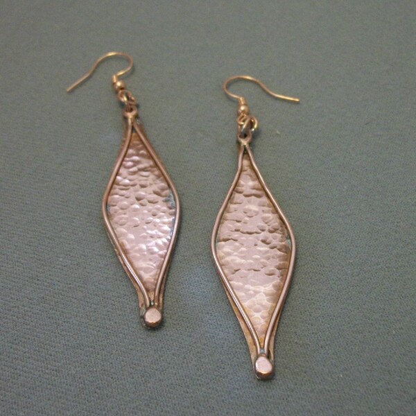 Handcrafted hammered Copper earrings metalwork, long dangle - copper jewelry - copper earrings