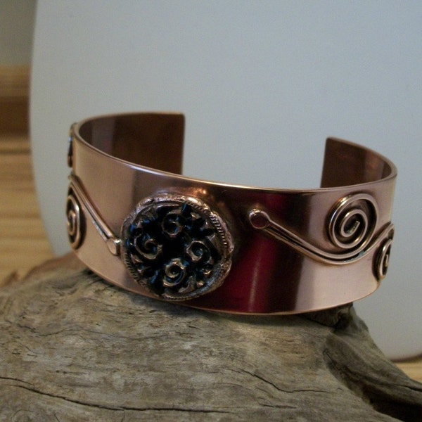 Copper and Black Enamel Metalwork Cuff Bracelet - handcrafted copper jewelry - copper bracelet