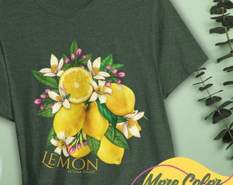 Botanical Lemon Unisex Tee Vintage Lemon Print Shirt Citrus Fruit Lover Gift Plant Lover T-Shirt Nature Graphic Tee Retro Lemon Leaf Blossom