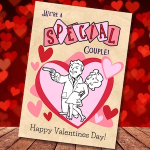 Tarjeta de San Valentín de Fallout imprimible digitalmente. Tarjeta especial para parejas románticas en formato PDF de 5 x 7 y 4 x 6. Retrato con bonificación.
