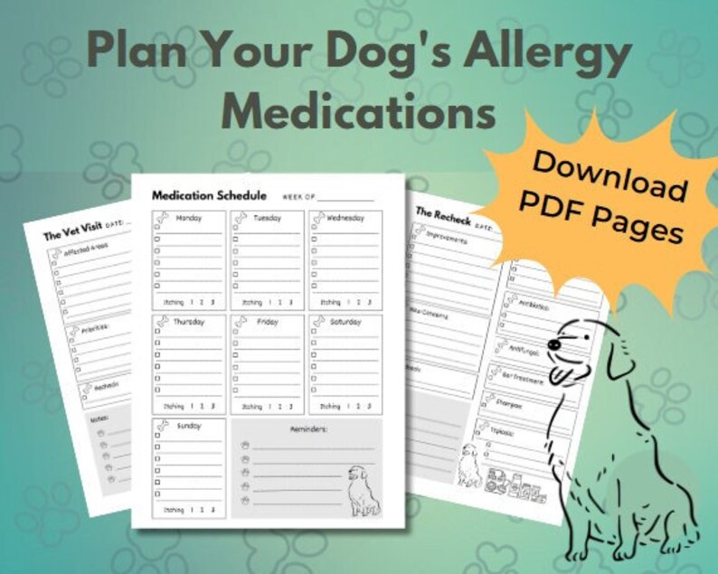Itchy Allergy Dog Medication Tracker Veterinary Visit Pet Etsy