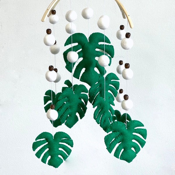 Tropical Leaves Crib Mobile, Monstera Leaves Nursery, Crib bedding Decorations, Handmade Gift, Baby Shower Gift