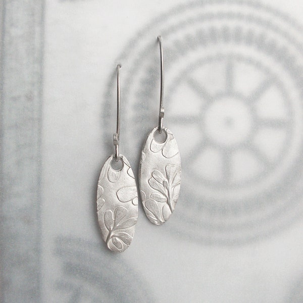 Dangle Earrings Rue Herb of Grace Fine Silver PMC