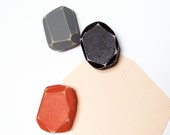 Modern Geometric Magnets, Faceted Wood Magnet Set, Spice Orange, Stone Gray, Aubergine, Wood Gems, Modern Office or Home, Made to Order