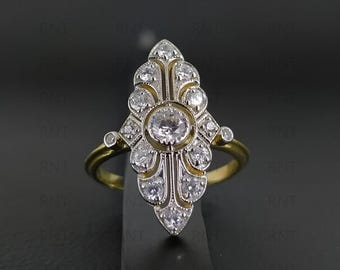 Bague Art Déco en moissanite : argent 925 et filigrane d'or de style vintage