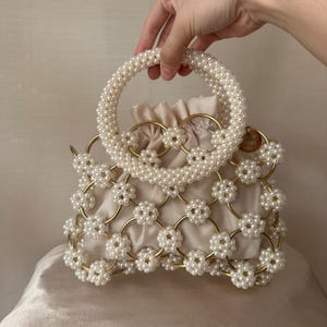 Handmade Pearl Beaded Wedding Handbag: Bridal Clutch Bag