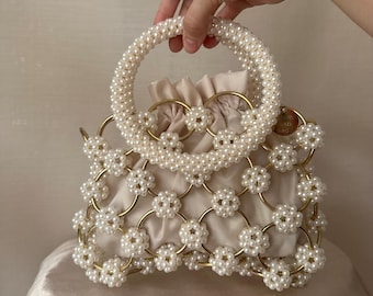 Handmade Pearl Beaded Wedding Handbag: Bridal Clutch Bag