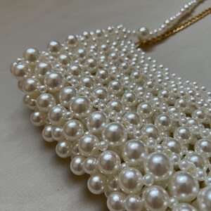 Pearl Beaded Shoulder Bag, Pearl Bridal Bag, Wedding Pearl Purse, Vintage Pearl Bead Bag, Victorian Pearl Bag, White Bead Bag image 5