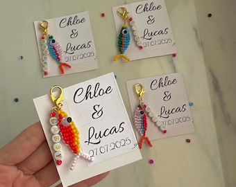 Personalized Beaded Fish Keychain, Bridesmaid Wedding Favor with Card