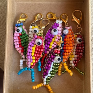 Beaded Fish Charms, Bag Charm With Fish, Purse Charm Keychain, Beaded Key Charms, Keychain For Bridesmaid, Colorful Bead Keychain