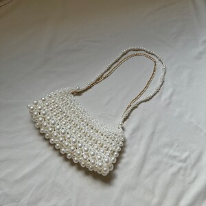 Pearl Beaded Shoulder Bag, Pearl Bridal Bag, Wedding Pearl Purse, Vintage Pearl Bead Bag, Victorian Pearl Bag, White Bead Bag image 6