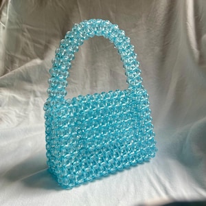 Crystal Beaded Bag, Blue Bead Bag,  Bead Bag Handle, Beaded Bag for Women, Bead Shoulder Bag, Women Bead bag,  Christmas gift for her