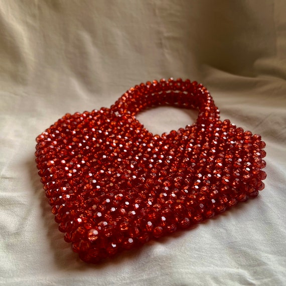 バッグ RED HUMAN MADE HEART BEADED BAG Pink Crystal Beaded Bag, Heart Bead Bag, Pink Evening Bag