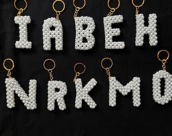 Handmade Pearl Beaded Initial Keychain, Bridesmaid Gift