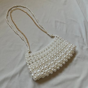 Pearl Beaded Shoulder Bag, Pearl Bridal Bag, Wedding Pearl Purse, Vintage Pearl Bead Bag, Victorian Pearl Bag, White Bead Bag image 10