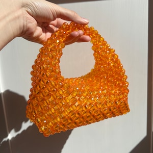 Orange Kristall Perlen Tasche für Frauen, Perle Schultertasche, Frauen Perlen Tasche, Perlentasche, Orange Perlentasche, Top Griff Perlentasche