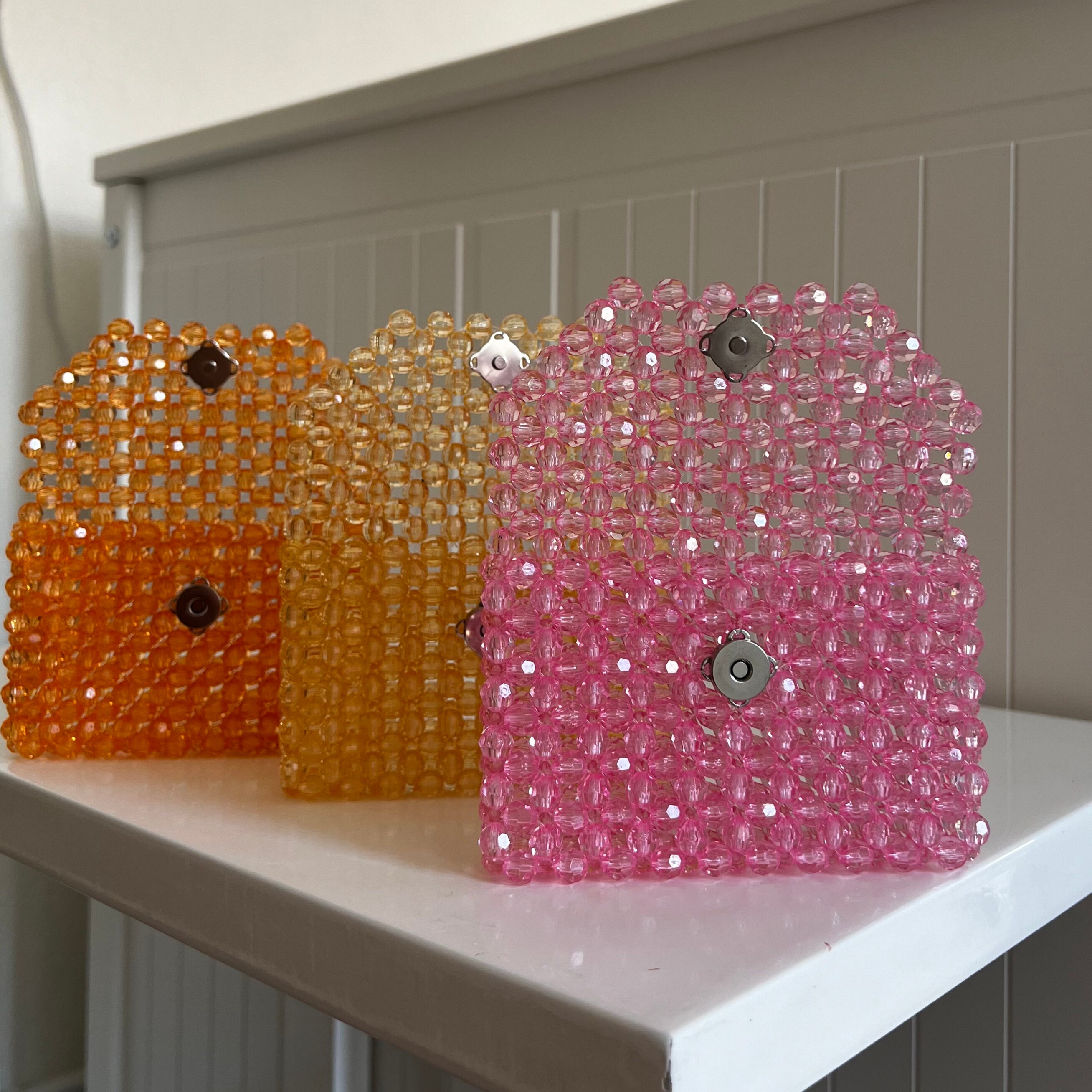Yellow Beaded Cardholder, Beaded Wallet, Orange Bead Wallet, Pink Bead ...
