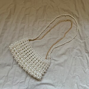 Pearl Beaded Shoulder Bag, Pearl Bridal Bag, Wedding Pearl Purse, Vintage Pearl Bead Bag, Victorian Pearl Bag, White Bead Bag image 9