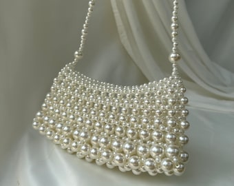 Pearl Beaded Bag, Pearl Clutch Bag, Wedding Pearl Bag, Pearl Shoulder Bag, Vintage Pearl Bead Bag, Bridal Clutch, Wedding Clutch